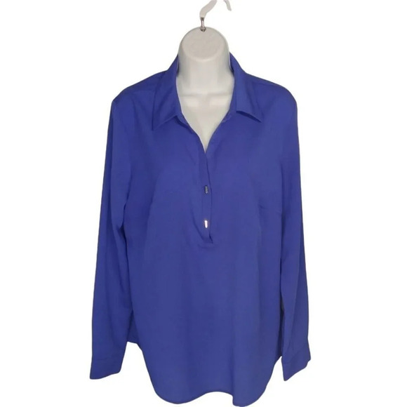 Milano Purple Blouse Rectangular Buttons Lightweight Vee Neck L - Picture 2 of 10